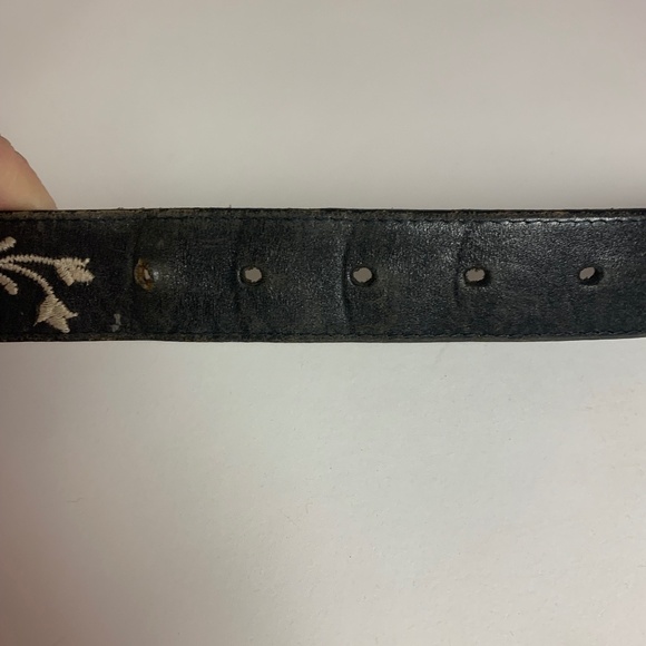 Brown Belt Leather Embroidered Beige Floral Hippie Boho Retro SZ L/XL - Picture 7 of 10